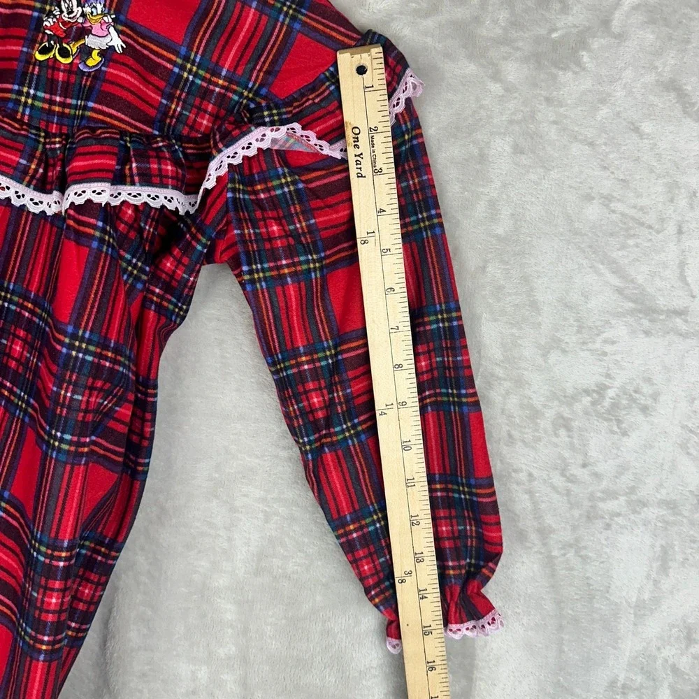 Disney‎ Store Girls Size 6 Red Plaid Minnie Mouse Daisy Duck Nightgown Lace Trim